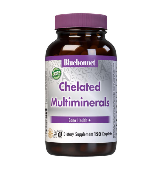 Pre-Order | Arrives in 5–10 Days – Bluebonnet Nutrition High Potency Chelated Multiminerals, Albion Chelated Minerals, Soy-Free, Gluten-Free, Non-GMO, Kosher Certified, Dairy-Free, 120 Caplets, 40 Servings