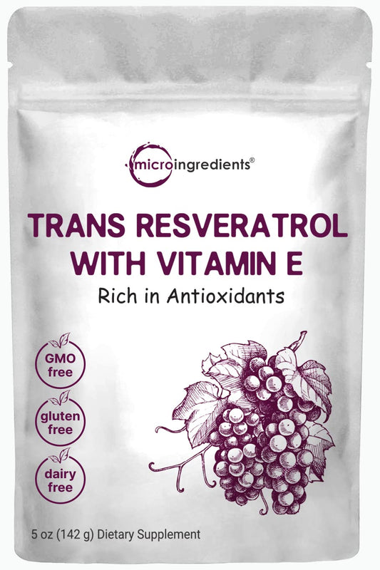 Pre-Order | Arrives in 5–10 Days – Pure Trans-Resveratrol Powder with Vitamin E, 5 Ounce, 2 in 1 Formula, Micronized Powder for Better Absorption, Premium Resveratrol Supplement, Super Antioxidant