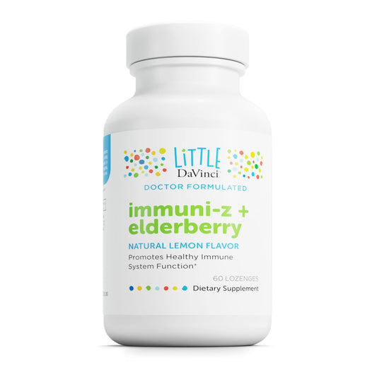 Pre-Order | Arrives in 5–10 Days – DAVINCI Little Immuni-z + Elderberry - Kids Zinc Lozenge to Support Immune Health, Healthy Lungs and Throat Tissue* - with Vitamin D3, Zinc, Elderberry and More - Lemon Flavor - 60 Lozenges