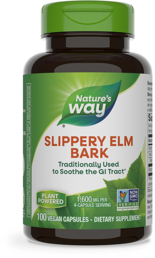 Nature's Way Slippery Elm Bark, Traditional Support to Soothe the GI Tract*, Vegan, 100 Capsules
