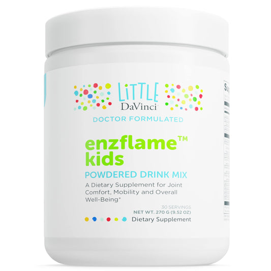 Pre-Order | Arrives in 5–10 Days – DAVINCI Little Enzflame Kids - Powder Drink Mix Supplement to Support Muscle and Joint Comfort, Mobility and Immune Health - with Calcium, Sodium, Enzymes, DMG, Orange Flavor - 30 Servings