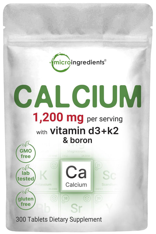 Micro Ingredients Calcium Supplements for Women and Men, 300 Tablets | Calcium 1,200 mg with Vitamin D3 & K2 (MK-7) & Boron + Mineral Complex | Supports Bone, Immune & Heart Health | Non-GMO