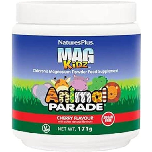 NaturesPlus Animal Parade MagKidz, Cherry Flavor - 0.38 lb - Children's Magnesium Powder Supplement - Bone & Muscle Health Support - Gluten Free, Sugar Free - 45 Servings