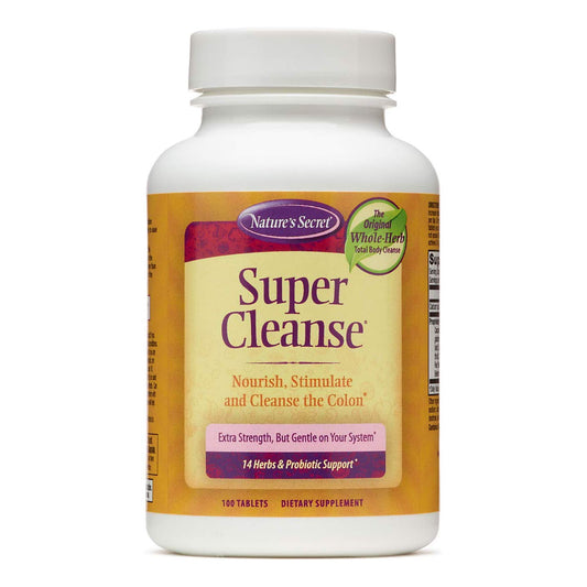 Nature's Secret Super Cleanse Extra Strength Total Body Cleanse, Support - Stimulating Blend of 14 Herbs with Probiotics - 100 Tablets