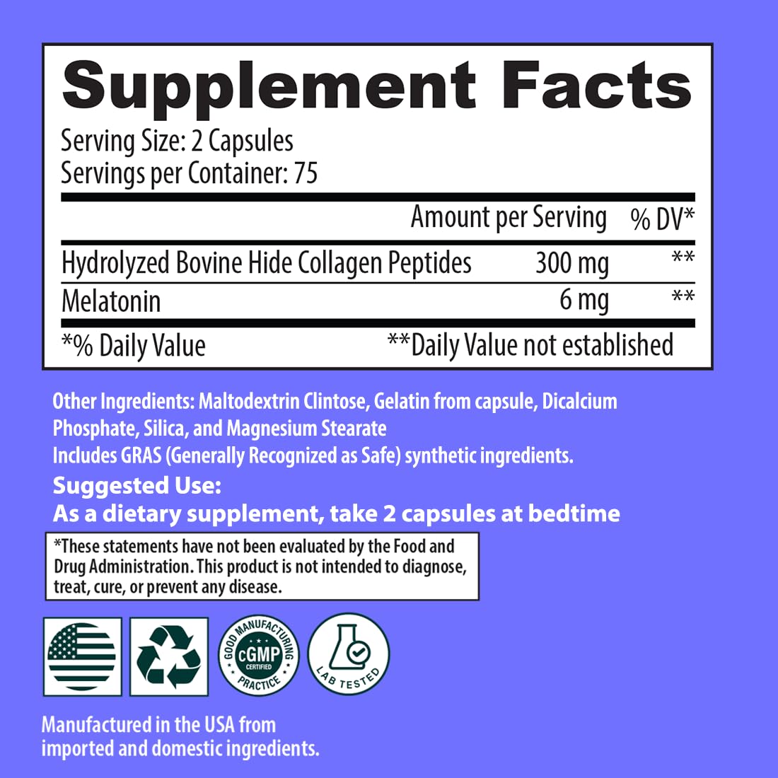 Sanar Naturals Collagen Pills Beauty Sleep with Melatonin 6 mg - Boost Hair Skin Nails Joints - Hydrolyzed Collagen for Women and Men, Collagen Peptides Supplement, 150 Capsules