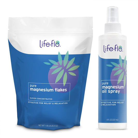 Life-flo Pure Magnesium Oil Spray and Magnesium Bath Flakes - Pure Magnesium Chloride from the Zechstein Seabed - Relief and Relaxation Bundle, Soothes Muscles and Joints, 60-Day Guarantee, 8oz/26.4oz