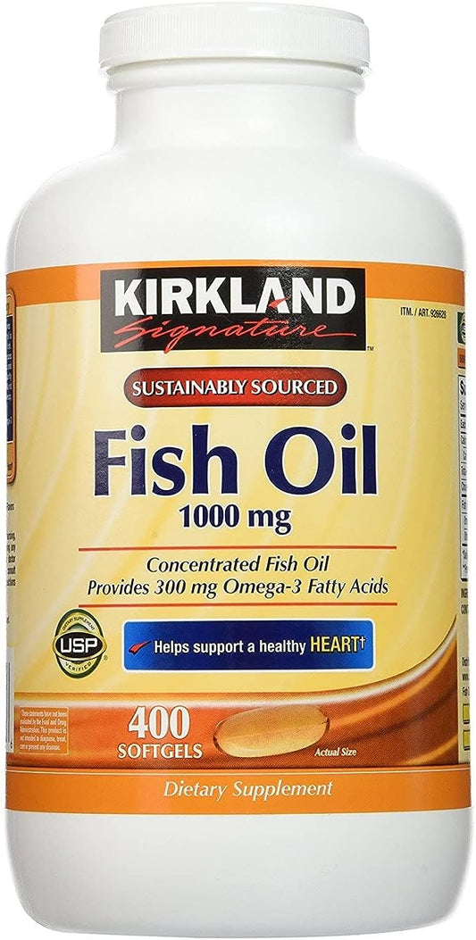 Kirkland Signature Natural Fish Oil Concentrate with Omega-3 Fatty Acids, 400 Softgels, White