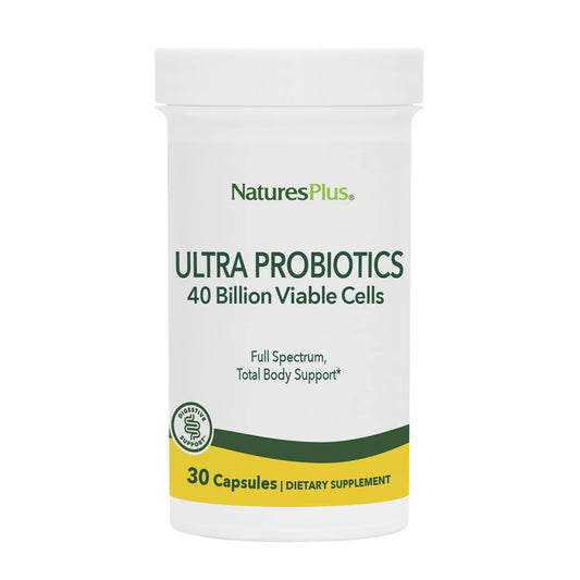 Natures Plus Ultra Probiotics - Maximum Strength Digestive Supplement - Total Body & Gut Health - Intestinal & Colonic Probiotics & Prebiotic Acai - 30 Vegetarian Capsules (30 Servings)