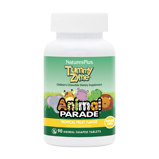 Natures Plus Animal Parade Source of Life Children's Chewable Digestive Aid - Tropical Fruit Flavor - 90 Animal Shaped Tablets - Contains Live Probiotics - Vegetarian, Gluten-Free - 90 Servings
