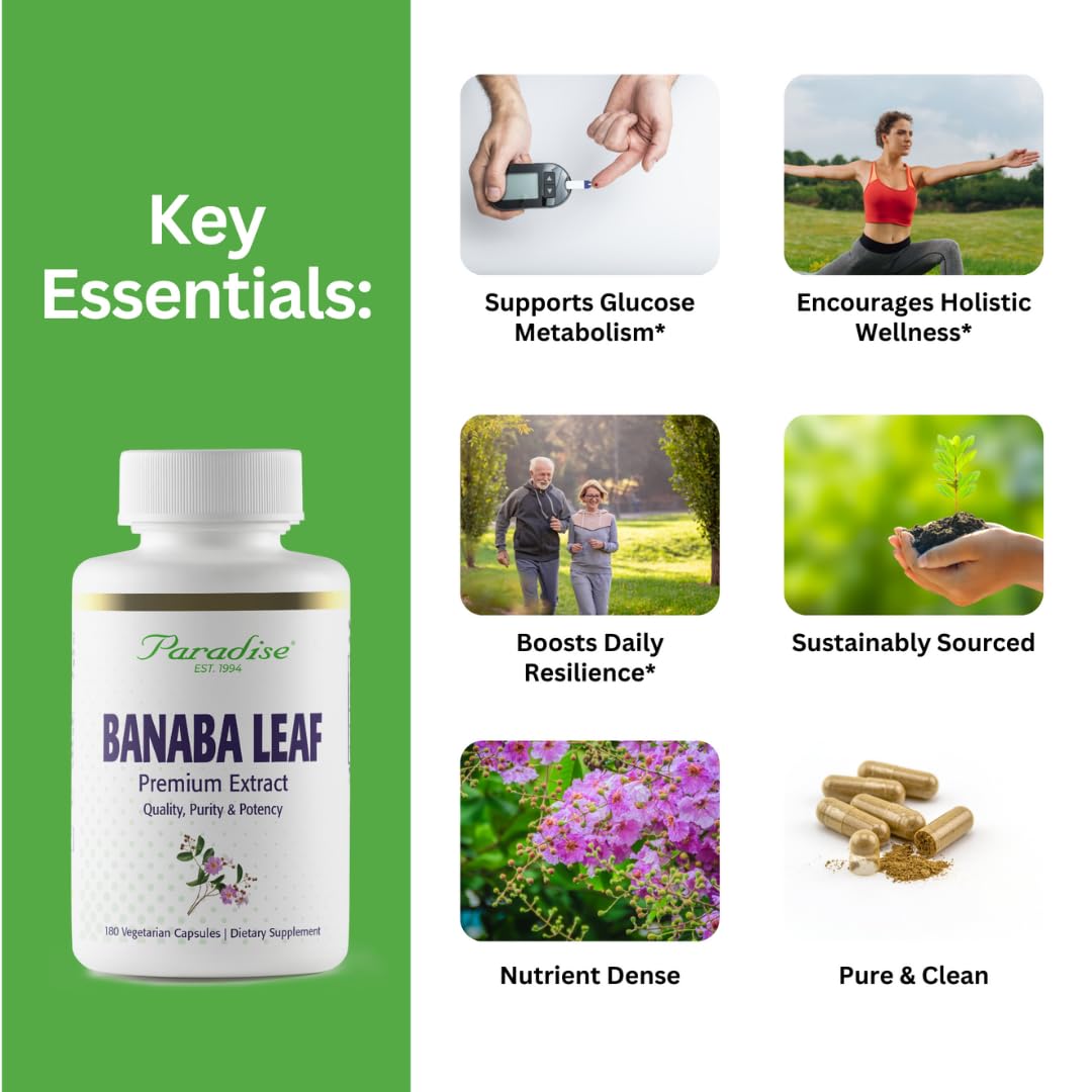 Paradise Herbs, Banaba Leaf, 12:1 Concentrated Extract, 250 mg, Vegan, Gluten-Free, Non-GMO, 180 Capsules