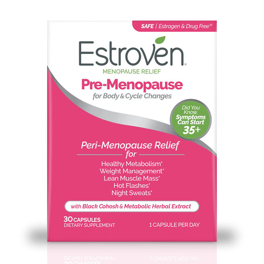Pre-Order | Arrives in 5–10 Days – Estroven Pre-Menopause Relief, 30 Ct., Clinically Proven Ingredients, Provides Menopause Relief plus Night Sweats & Hot Flash Relief, Drug-Free or Estrogen Free