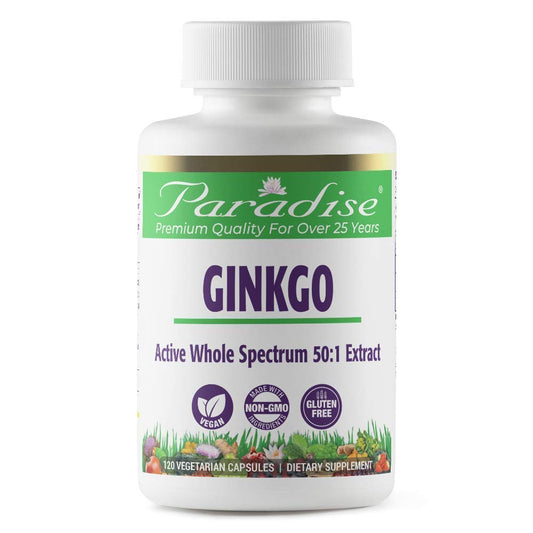 Paradise Herbs Ginkgo Biloba Extract, Super Potent, Ultra Pure, Vegan, Non GMO, Gluten Free, 120 Vegetarian Capsules