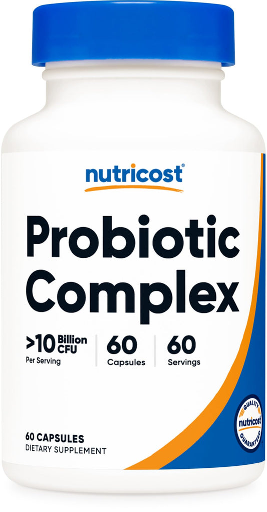 Pre-Order | Arrives in 5–10 Days – Nutricost Probiotic Complex (10 Billion CFU) 60 Capsules - Acidophilus Plus 9 Other Probiotics, Non-GMO, Gluten Free Supplement