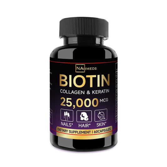 NAhmeds Biotin Hair Skin & Nails Vitamins – 25,000 mcg Biotin with Collagen, Keratin & Hyaluronic Acid – Supports Healthy Hair, Radiant Skin & Strong Nails – Unisex Supplement – 60 Capsules