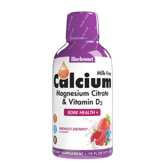 Pre-Order | Arrives in 5–10 Days – Bluebonnet Nutrition Liquid Calcium Citrate, Magnesium, Vitamin D3, Bone Health, Gluten Free, Soy Free, Milk Free, Kosher, 16 fl oz, 32 Servings, Mixed Berry Flavor