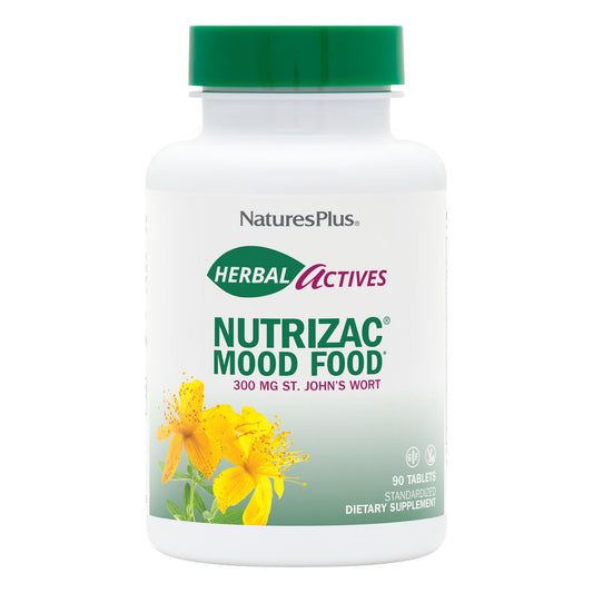 Natures Plus Herbal Actives NutriZAC Mood Food - 300 mg St Johns Wort, 90 Vegan Bi-Layered Tablets - Maximum Potency Natural Mood Booster - Vegetarian, Gluten-Free - 90 Servings