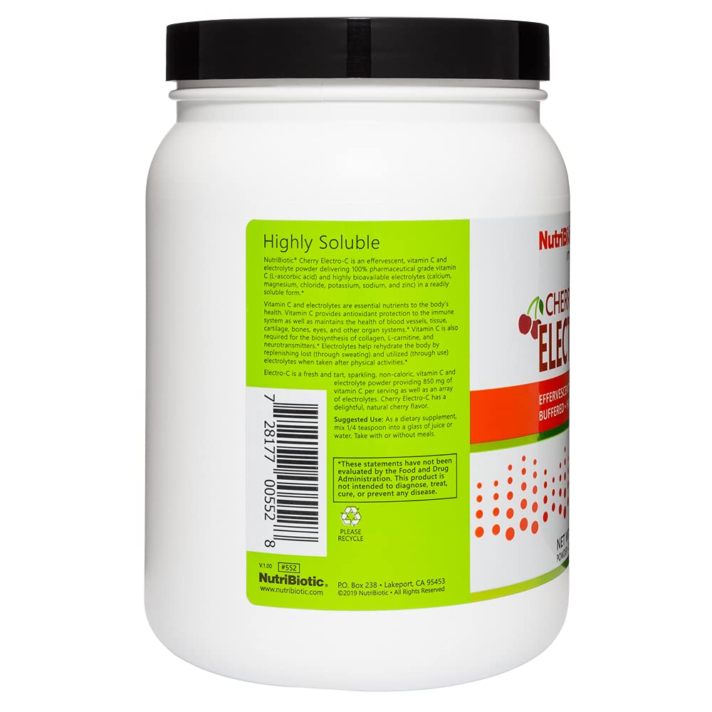 NutriBiotic - Cherry Electro-C Vitamin C & Electrolyte Powder, 2.2 Lb | 850 Mg Vitamin C Per Serving | Effervescent Electrolyte Recharge | Buffered & Highly Soluble | Non-GMO & Gluten Free
