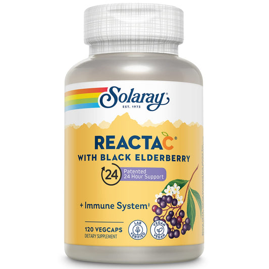 Pre-Order | Arrives in 5–10 Days – SOLARAY Reacta-C with 500mg Vitamin C, 200mg Sambucus Black Elderberry Extract, Immune System Defense Vitamins, Patented 24 Hour Immunity Booster Support Supplement, Vegan, 120 Capsules, 120 Servings