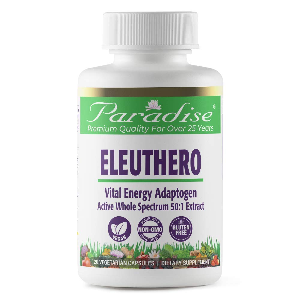 Paradise Herbs Eleuthero Root Extract, Adaptogen Supplement, Super Potent, Ultra Pure, Vegan, Non GMO, 120 Vegetarian Capsules