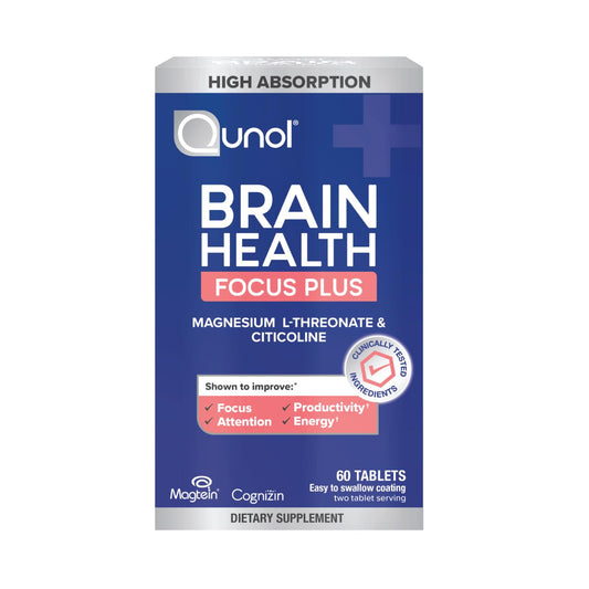Qunol Brain Health Focus Plus, Magnesium L-Threonate & Citicoline, Clinically Tested Ingredients to Improve Focus, Attention and Productivity, 60 Count (Pack of 1)