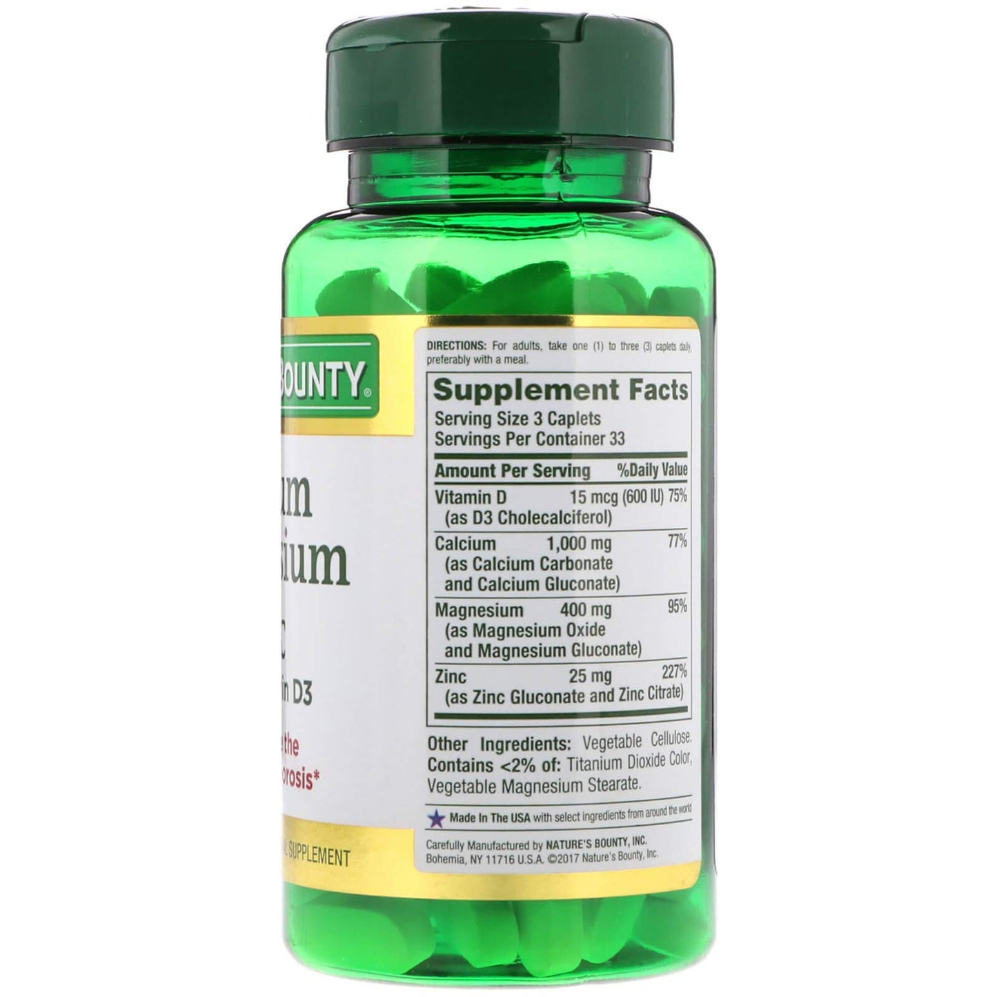 Nature's Bounty Calcium Magnesium & Zinc Caplets, Immune & Supporting Bone Health, 100 Caplets