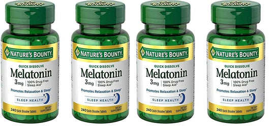 Nature's Bounty Melatonin 3mg, 100% Drug Free Sleep Aids for Adults, Supports Relaxation and Sleep, Dietary Supplement, 240 Count (Pack of 4)
