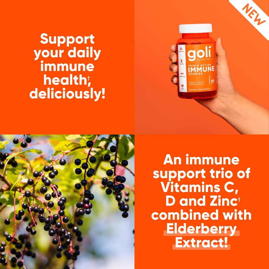 Pre-Order | Arrives in 5–10 Days – Goli Immune Vitamin Gummy - 60 Count - Elderberry, Vitamin C, D & Zinc, Vegan, Non-GMO, Gluten-Free & Gelatin-Free, Pack of 1