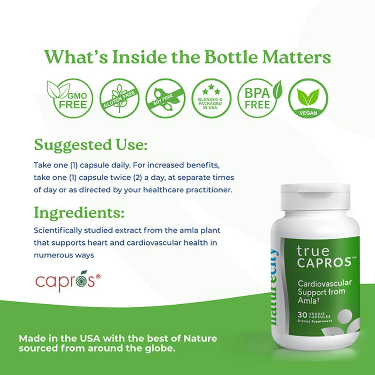 NatureCity True-Capros Amla Fruit Extract Supplement Polyphenol Antioxidant Power Supports Cardiovascular Heart Health (30 Veggie Capsules) Non-GMO Vegan Friendly and Soy Free