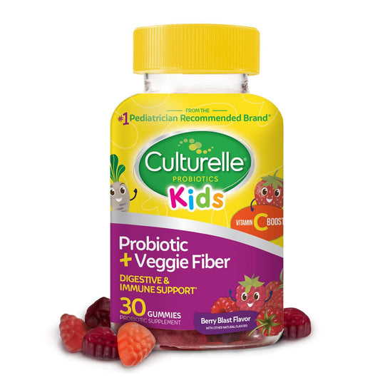 Pre-Order | Arrives in 5–10 Days – Culturelle Daily Probiotic for Kids + Veggie Fiber Gummies (Ages 3+) 30 Count Berry Flavor - Probiotics for Digestive Health & Immune Support Plus Vitamin C Kids Boost