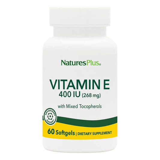NaturesPlus Vitamin E - 400 iu Mixed D-Tocopherol, 60 Softgels - Easy to Swallow Vitamin E Supplement, Derived from Natural Soybean Oil - Free-Radical Defense - Gluten-Free - 60 Servings