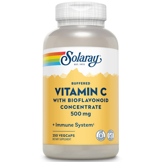 Pre-Order | Arrives in 5–10 Days – SOLARAY Buffered Vitamin C 500mg - with Bioflavonoids, Rose HIPS and Acerola Cherry - Immune Support Supplement - Easy to Digest, Vegan, Lab Verified, 60-Day Guarantee - 250 Servings, 250 VegCaps