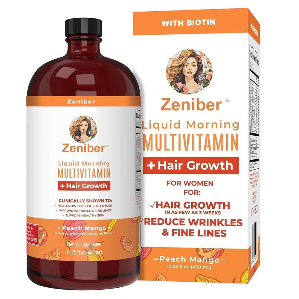 Zeniber Liquid Morning Multivitamin Hair Growth & Biotin 10000mcg,MaayRuth multivitamin Hair Growth,Liquid Multivitamins for Women, Vegan, Sugar Free, Reduces Wrinkles, 15.22 OZ