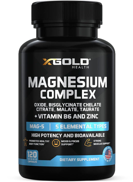 Micronized Magnesium Complex Plus B6 | Zinc Magnesium Oxide, Bisglycinate Chelate,Citrate, Malate | Taurate | Bones, Muscle, Energy,Immune System High Absorption - Made in The USA
