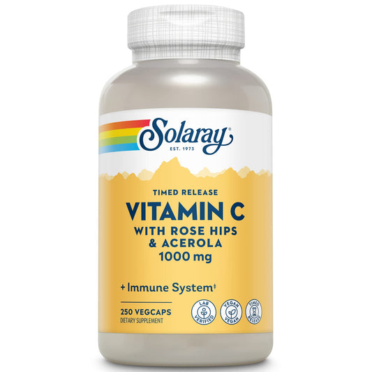 Pre-Order | Arrives in 5–10 Days – SOLARAY Vitamin C with Rose HIPS & Acerola | Two-Stage Timed-Release Formula | 1000mg | 24-Hour Immune Support & Antioxidant Supplement | 250 Ct.