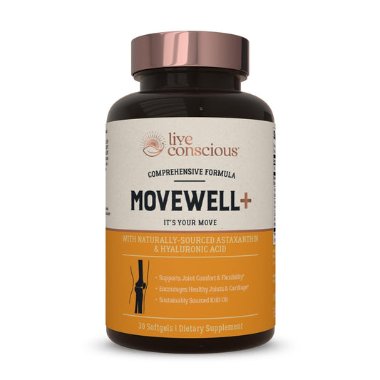 Live Conscious Joint Health Supplement - MoveWell Plus Antarctic Krill Oil, Natural Astaxanthin and Hyaluronic Acid | Outperforms Glucosamine