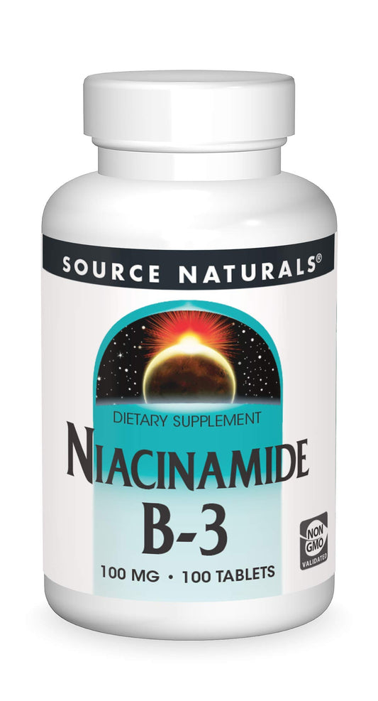 Pre-Order | Arrives in 5–10 Days – Source Naturals Niacinamide B-3, 100 mg Dietary Supplement - 100 Tablets