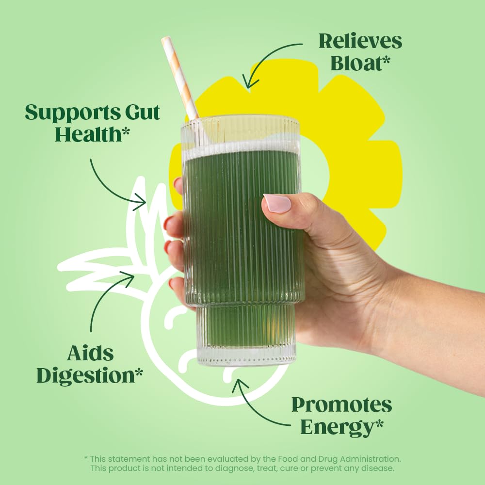 Pre-Order | Arrives in 5–10 Days – 
Bloom Nutrition Superfood Greens Powder, Digestive Enzymes with Probiotics and Prebiotics, Gut Health, Bloating Relief for Women, Chlorella, Green Juice Mix with Beet Root Powder, 25 SVG, Pineapple