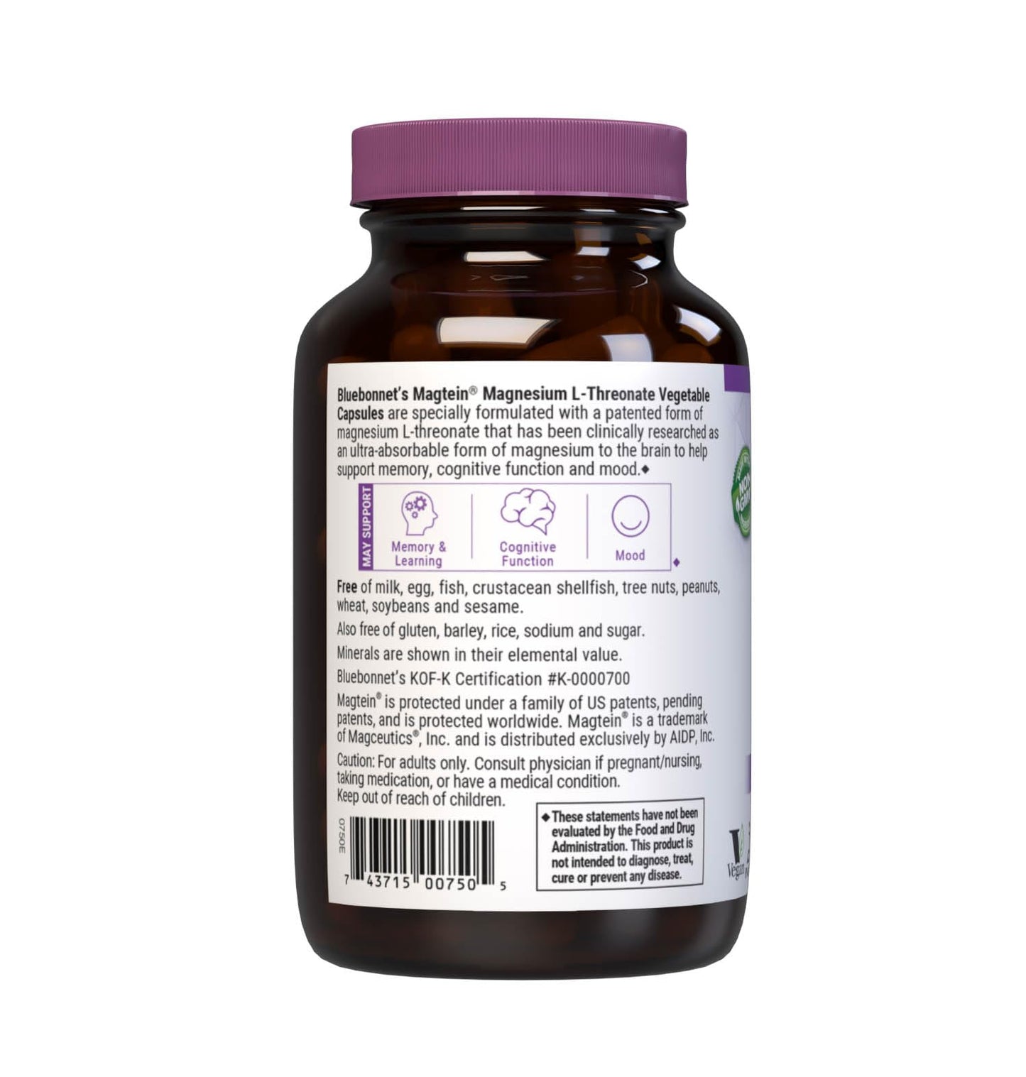 Pre-Order | Arrives in 5–10 Days – Bluebonnet Nutrition Magnesium L-Threonate, Memory & Cognitive Support*, Non-GMO, Vegan, Kosher Certified, Gluten-Free, Soy-Free, 90 Vegetable Capsules, 30 Servings