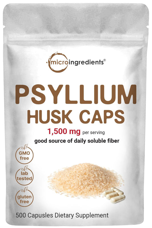 Pre-Order | Arrives in 5–10 Days – Psyllium Husk Caps 1,500mg, 500 Capsules | Soluble Fiber Supplement | India Origin | Natural Prebiotics & Probiotics | Gut & Digestive Health Support | Non-GMO, Gluten Free