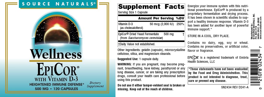 Source Naturals Wellness EpiCor with Vitamin D-3 for Heightened Immune Defense* - 120 Capsules