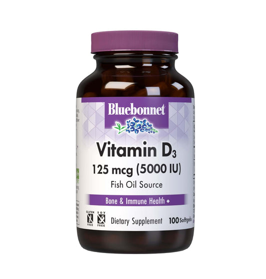 Pre-Order | Arrives in 5–10 Days – Bluebonnet Nutrition Vitamin D3 5000 IU Softgels, Aids in Muscle and Skeletal Growth, Cholecalciferol from Fish Oil, Non GMO, Gluten, Soy & Dairy Free, Yellow, 100 Count