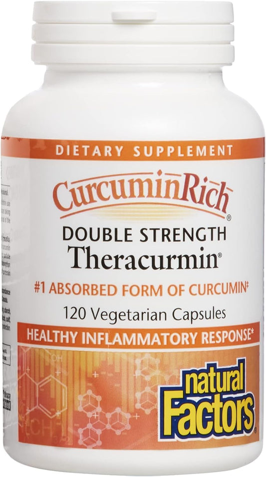 Natural Factors CurcuminRich Double Strength Theracurmin, 60 mg, Formulated for Superior Absorption, 120 Vegetarian Capsules