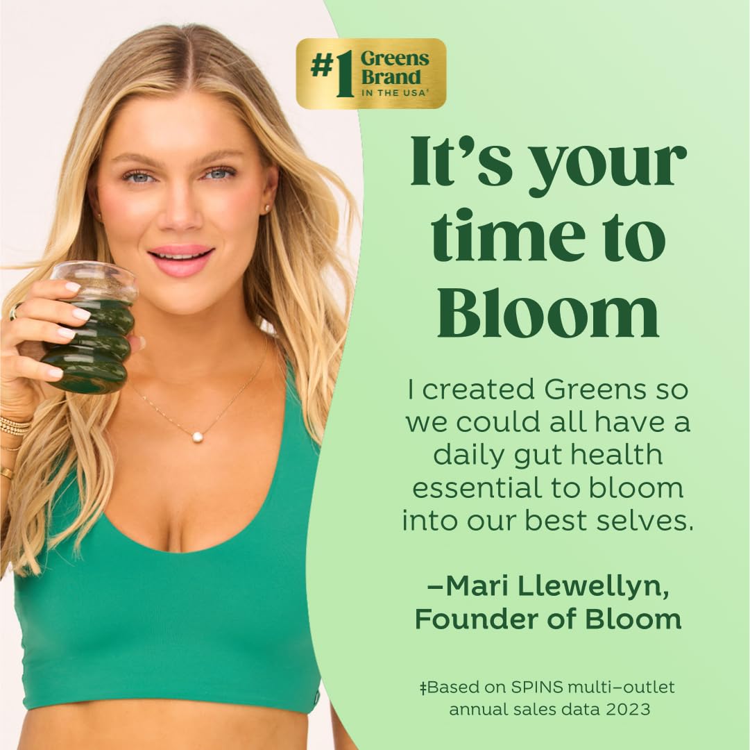 Pre-Order | Arrives in 5–10 Days – 
Bloom Nutrition Superfood Greens Powder, Digestive Enzymes with Probiotics and Prebiotics, Gut Health, Bloating Relief for Women, Chlorella, Green Juice Mix with Beet Root Powder, 60 SVG, Mango