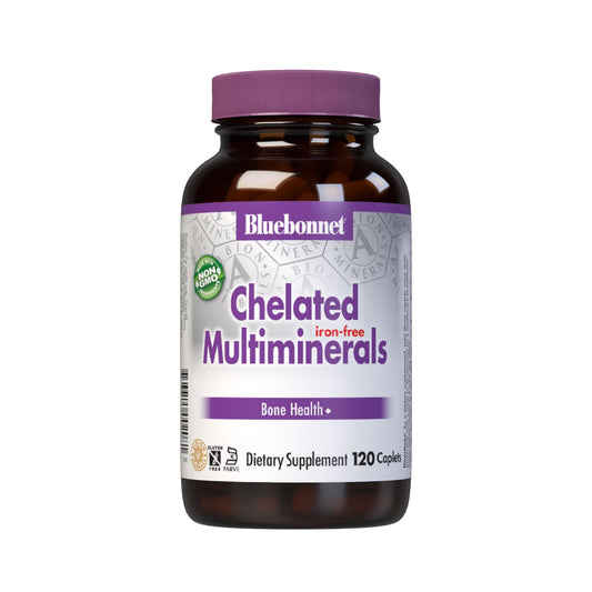 Pre-Order | Arrives in 5–10 Days – Bluebonnet Nutrition High Potency Chelated Multiminerals (Iron-Free), Albion Chelated Minerals, Soy-Free, Gluten-Free, Non-GMO, Kosher Certified, Dairy-Free, 120 Caplets, 40 Servings