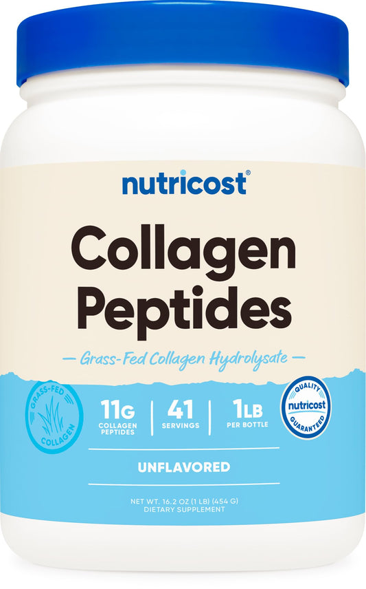 Nutricost Grass-Fed Collagen Powder 1LB (454 G) - Bovine Collagen Hydrolysate (Unflavored) - Collagen Peptides