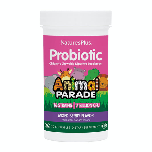 NaturesPlus Animal Parade Probiotic, Mixed Berry - 30 Chewables - Children’s Digestion Supplement - Supports Gut Health & Immune Function - Vegan, Gluten Free - 30 Servings