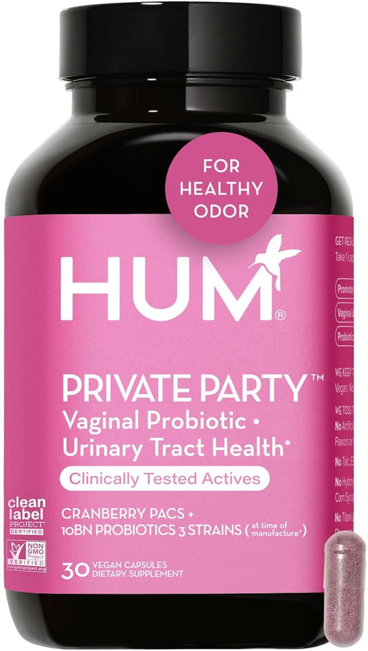 HUM Private Party - Vaginal Probiotics for Women's Health, pH Balance Supplement, and Urinary Tract Support with Cranberry & Lactobacillus Blend | Cranberry Pills, (30 Capsules)
