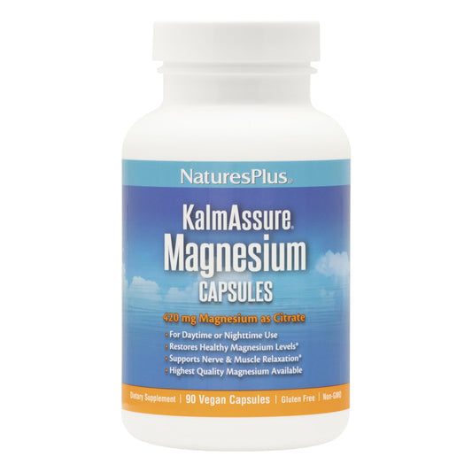 NaturesPlus KalmAssure Magnesium 420 mg - 90 Vegan Capsules, Pack of 2 - Supports Nerve & Muscle Relaxation - Non-GMO, Gluten Free - 60 Total Servings