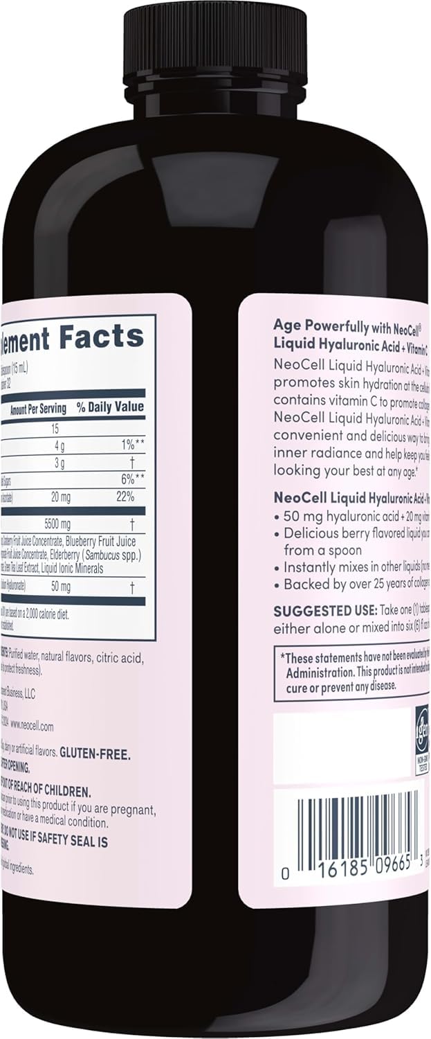 NeoCell Hyaluronic Acid Liquid with Vitamin C, Berry, 16 Fl Oz (Pack of 1) - Packaging May Vary