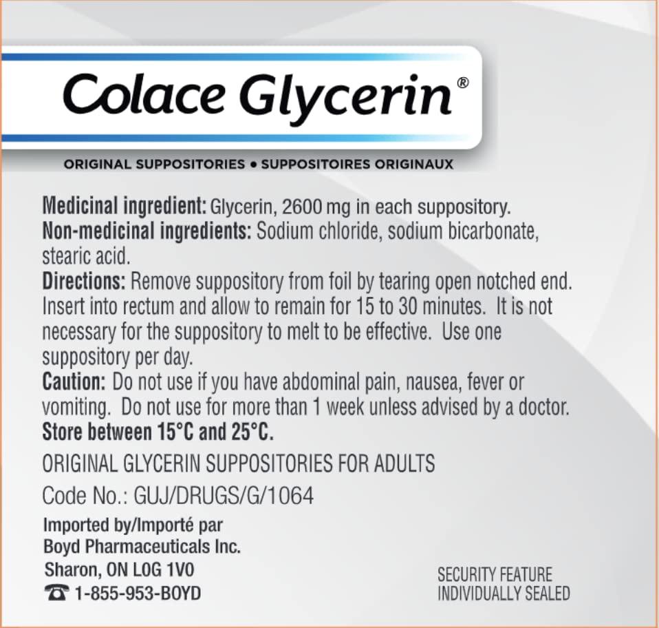Pre-Order | Arrives in 5–10 Days – Colace Glycerin Suppositories - Adult | Gentle Fast Acting Relief of Occasional Constipation | 12 Count